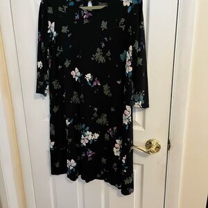 J. Jill Black Floral Long Sleeve Dress